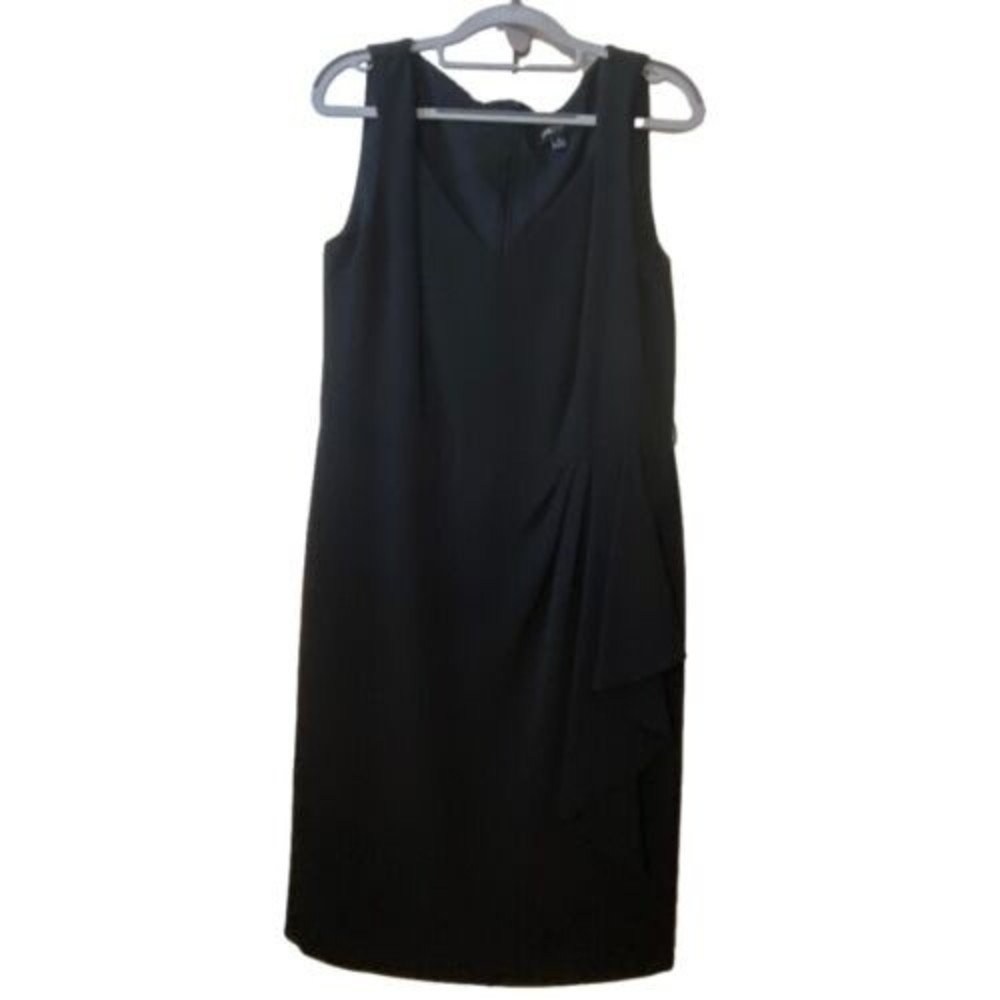 CHETTA B Women's Black Sheath Dress | Sz 12 | Ruffle Sleeveless | Evening Career
